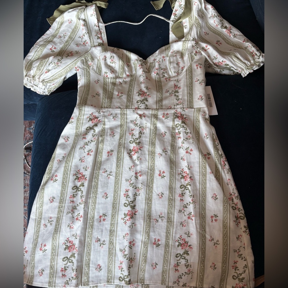 Reformation Heath White Linen Floral Dress Dress NWT